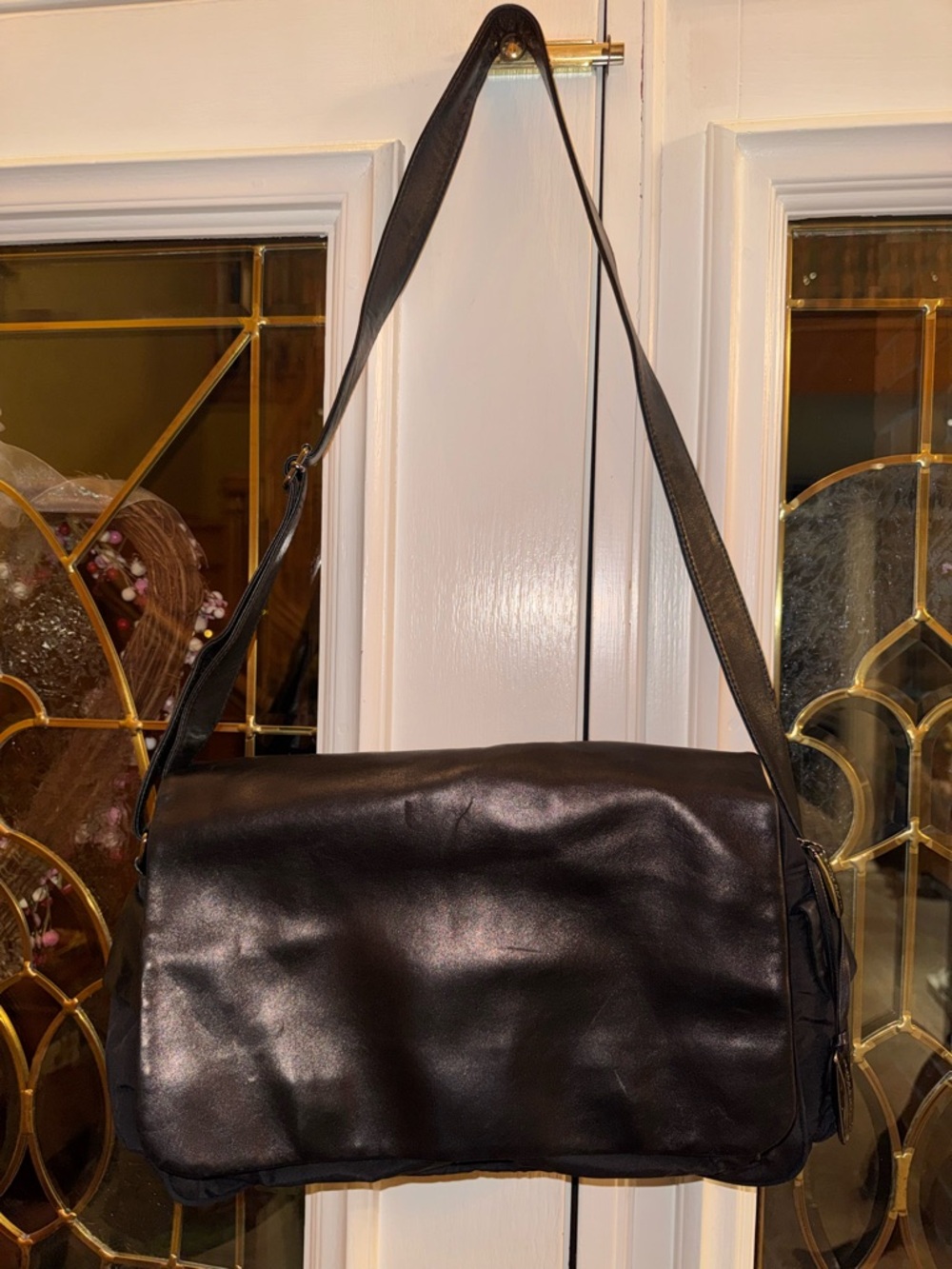 Donna Karan Black Leather Crossbody Messenger Bag